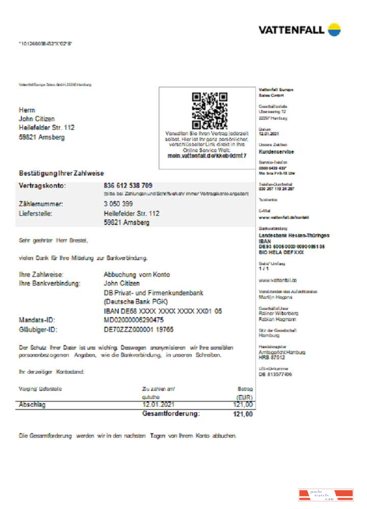 Germany VATTENFALL utility bill